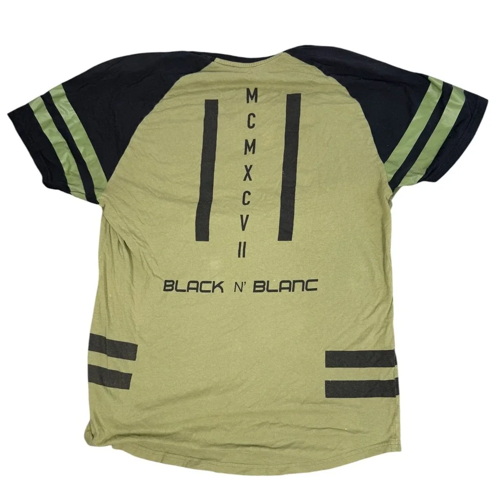 Black N Blanc BLK97 T Shirt Mens XL Green Black Graphic Raglan Short Sleeve Tee - Picture 7 of 12